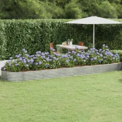 Upphöjd odlingslåda i pulverlackerat stål - Trädgårdsplanterare | Färg: Silver | Storlek: 523x140x36 cm