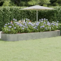 Upphöjd odlingslåda i pulverlackerat stål | Storlek: 373x140x36 cm | Färg: Silver