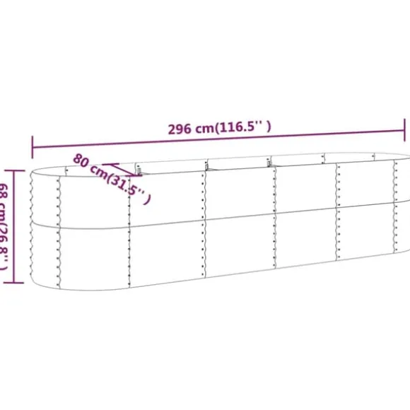 Upphöjd odlingslåda i pulverlackerat stål | Färg: Brun | Storlek: 296x80x68 cm