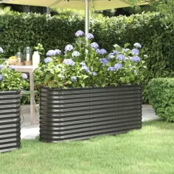 Upphöjd odlingslåda i pulverlackerat stål - Trädgårdsbänk | Färg: Antracit | Storlek: 152x40x68 cm