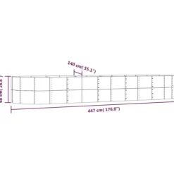 Upphöjd odlingslåda i pulverlackerat stål | Färg: Silver | Storlek: 447x140x68 cm