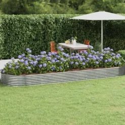 Upphöjd odlingslåda i pulverlackerat stål - Trädgårdsinredning | Färg: Silver | Storlek: 450x140x36 cm