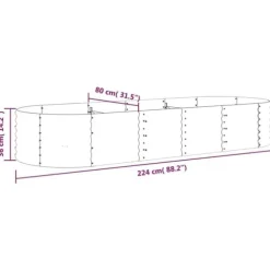 Upphöjd odlingslåda i pulverlackerat stål - Trädgårdsanvändning | Färg: Antracit | Storlek: 224x80x36 cm
