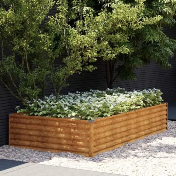 Upphöjd odlingslåda i rosttrögt stål - Hållbar och dekorativ | Storlek: 195x100x36 cm | Färg: Brunt