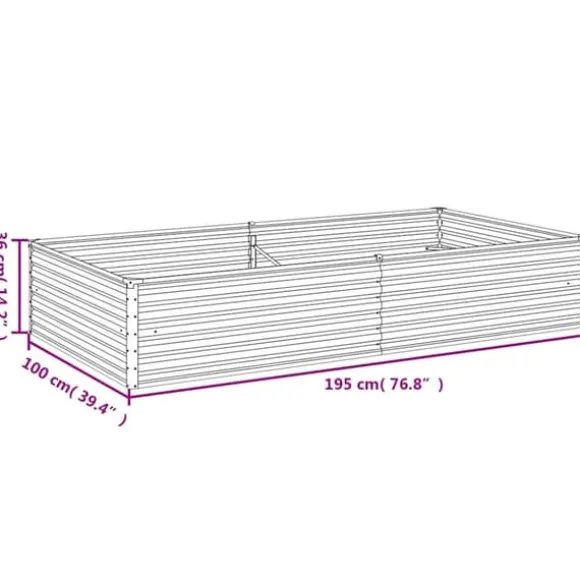 Upphöjd odlingslåda i rosttrögt stål - Hållbar och dekorativ | Storlek: 195x100x36 cm | Färg: Brunt