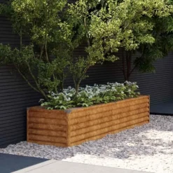 Upphöjd odlingslåda i rosttrögt stål | Storlek: 194x50x36 cm | Färg: Brunt