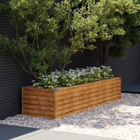 Upphöjd odlingslåda i rosttrögt stål | Storlek: 194x50x36 cm | Färg: Brunt