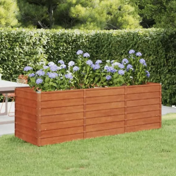 Upphöjd odlingslåda i rosttrögt stål - Hållbar trädgårdslösning | Storlek: 240x80x77 cm | Färg: Rostbrun