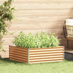 Upphöjd odlingslåda Ljusbrun 98 x 100 x 36 cm Galvaniserat Stål