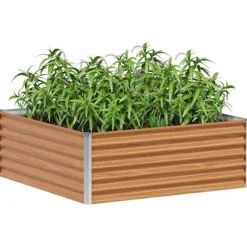 Upphöjd odlingslåda Ljusbrun 98 x 100 x 36 cm Galvaniserat Stål