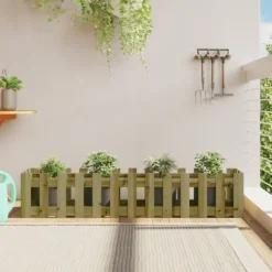 Upphöjd odlingslåda med staket-design i impregnerad furu | Storlek: 150x30x30 cm | Färg: Natur