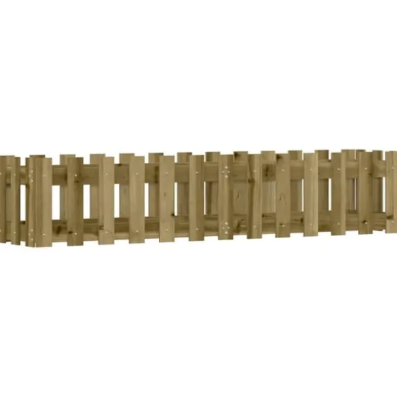 Upphöjd odlingslåda med staket-design i impregnerad furu | Storlek: 150x30x30 cm | Färg: Natur