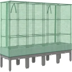 Upphöjd odlingslåda med växthusöverdrag i rottinglook | Storlek: 160x40x140 cm