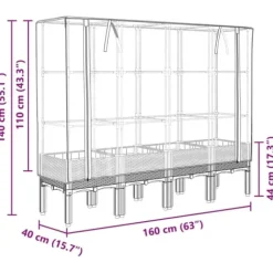 Upphöjd odlingslåda med växthusöverdrag i rottinglook | Storlek: 160x40x140 cm