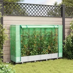 Upphöjd odlingslåda med växthusöverdrag - Rottinglook | Storlek: 160x40x123 cm