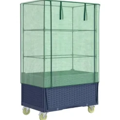 Upphöjd odlingslåda med växthusöverdrag och hjul - Rottinglook | Storlek: 80x50x182 cm