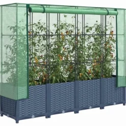 Upphöjd odlingslåda med växthusöverdrag - Rottinglook | Storlek: 160x40x138 cm