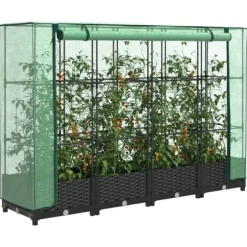 Upphöjd odlingslåda med växthusöverdrag - Rottinglook | Storlek: 160x40x123 cm