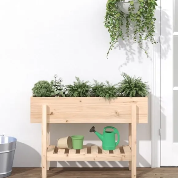 Upphöjd odlingslåda på ben i massiv furu | Storlek: 101x30x69 cm | Färg: Naturlig träfinish