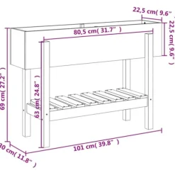 Upphöjd odlingslåda på ben i massiv furu | Storlek: 101x30x69 cm | Färg: Naturlig träfinish