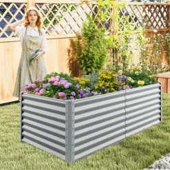 Upphöjd planteringsbädd, 180×91×61 cm, Silver