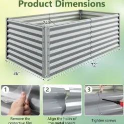 Upphöjd planteringsbädd, 180×91×61 cm, Silver