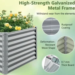 Upphöjd planteringsbädd, 180×91×61 cm, Silver