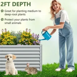 Upphöjd planteringsbädd, 180×91×61 cm, Silver