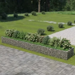 Upphöjd planteringsgabion av galvaniserat stål - Trädgårdsgabion | Storlek: 540x90x50 cm | Färg: Silver