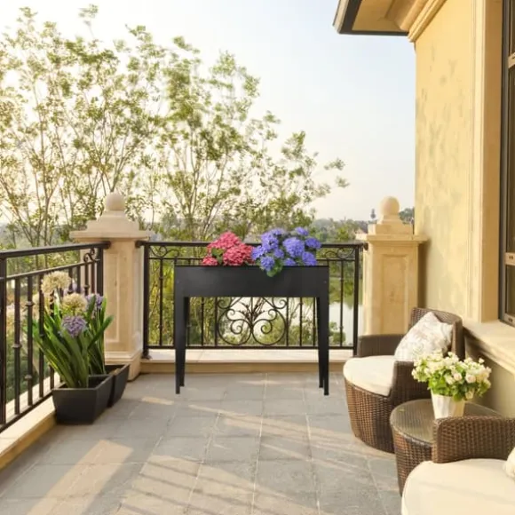 Upphöjd planteringslåda, Metall, 83x99x26 cm, Svart