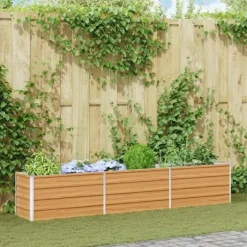 Upphöjd växtlåda i galvaniserat stål - vidaXL - 240x40x45 cm - Ljusbrun - Väderbeständig