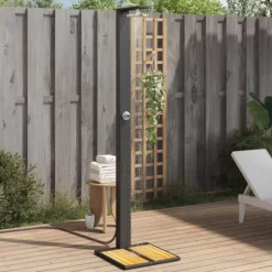 Utedusch i konstrotting med akaciaträ | Färg: Svart | Storlek: 50x55x224 cm