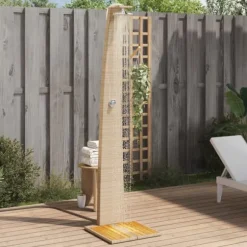 Utedusch i konstrotting med akaciaträ - Trendig trädgårdsdusch | Färg: Beige | Storlek: 55x60x224 cm