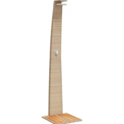 Utedusch i konstrotting med akaciaträ - Trendig trädgårdsdusch | Färg: Beige | Storlek: 55x60x224 cm