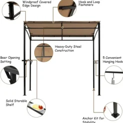 Utegrillstak, 216x134x211 cm, Brun