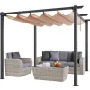 Utfällbar pergola 10'x10' med solskyddstak i aluminium, beige, hållbar, enkel installation, perfekt för trädgård och uteplats