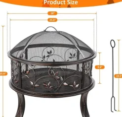 Utomhus eldstad, 27 tum storlek, vedeldad med gnistskydd