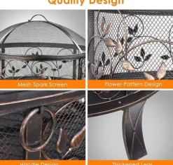 Utomhus eldstad, 27 tum storlek, vedeldad med gnistskydd