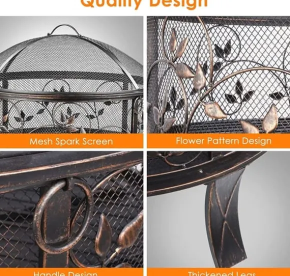 Utomhus eldstad, 27 tum storlek, vedeldad med gnistskydd