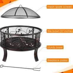 Utomhus eldstad, 27 tum storlek, vedeldad med gnistskydd