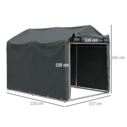 Utomhus förvaringstält - Trädgårdsskjul för verktyg & cyklar - 2,2 x 1,57 x 1,65 m - Vattentätt - UV-skydd - Avtagbar dörr med dragkedja - Grå