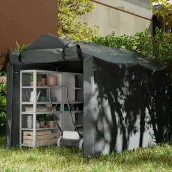Utomhus förvaringstält - Trädgårdsskjul för verktyg & cyklar - 2,2 x 1,57 x 1,65 m - Vattentätt - UV-skydd - Avtagbar dörr med dragkedja - Grå