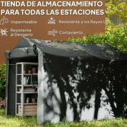 Utomhus förvaringstält - Trädgårdsskjul för verktyg & cyklar - 2,2 x 1,57 x 1,65 m - Vattentätt - UV-skydd - Avtagbar dörr med dragkedja - Grå