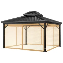 Utomhus Gazebo Myggnät, Dragkedjestängning, Hållbar Polyester, Enkel Installation,Endast brunt nät, L360xB360xH230CM