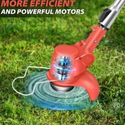 21V Elektrisk Sladdlös Grästrimmer, Kraftfull Motor, Justerbar Längd,två batterier, Röd
