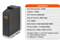 Vapenskåp, Biometrisk Åtkomst, Kompakt Design,1 Pistol Slip
