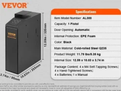 Vapenskåp, Biometrisk Åtkomst, Kompakt Design,1 Pistol Slip