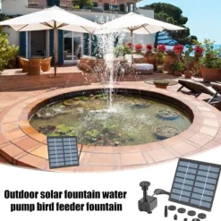 Vattenfontän med solceller och 6 sprinklerhuvuden Munstycken-Sol Fontänpump