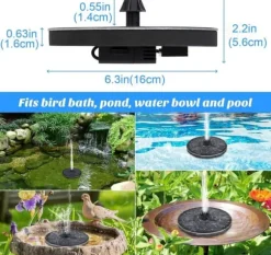 Vattenfontän solcellsdriven 16 cm solcellsfontän vatten fontän utomhus Svart