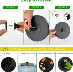 Vattenfontän solcellsdriven 18 cm med vit LED-belysning